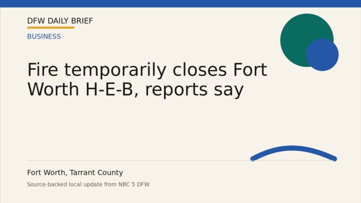 DFW Daily Brief card for Fire temporarily closes Fort Worth H-E-B, reports say