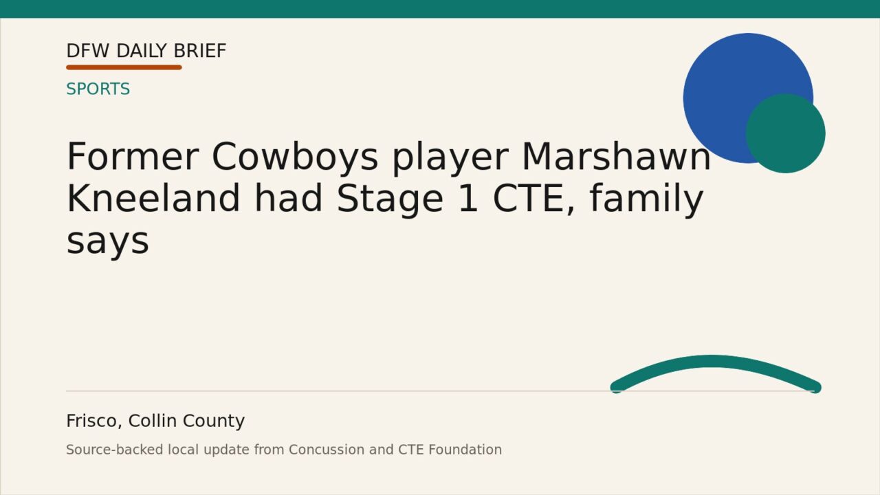 DFW Daily Brief card for Former Cowboys player Marshawn Kneeland had Stage 1 CTE, family says
