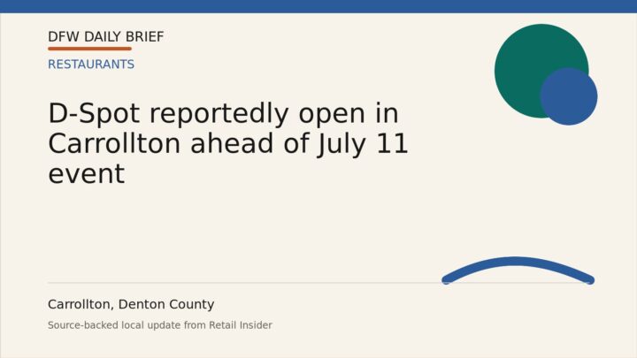 DFW Daily Brief card for D-Spot reportedly open in Carrollton ahead of July 11 event