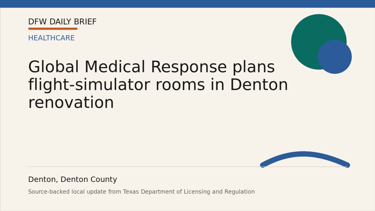 DFW Daily Brief card for Global Medical Response plans flight-simulator rooms in Denton renovation