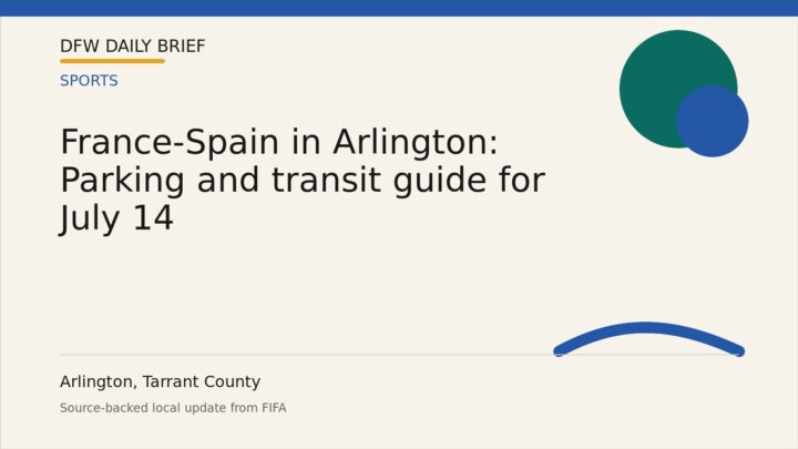 DFW Daily Brief card for France-Spain in Arlington: Parking and transit guide for July 14