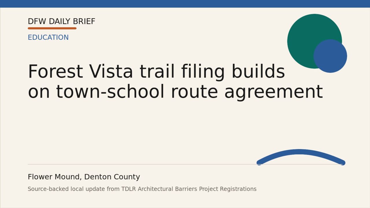 DFW Daily Brief card for Forest Vista trail filing builds on town-school route agreement