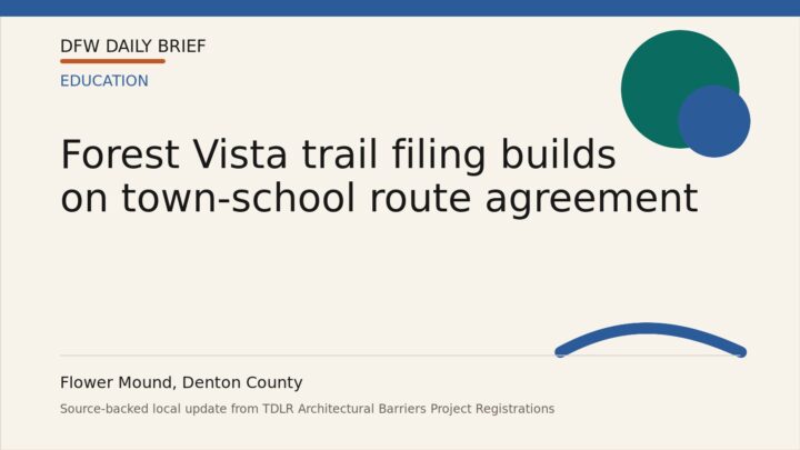 DFW Daily Brief card for Forest Vista trail filing builds on town-school route agreement