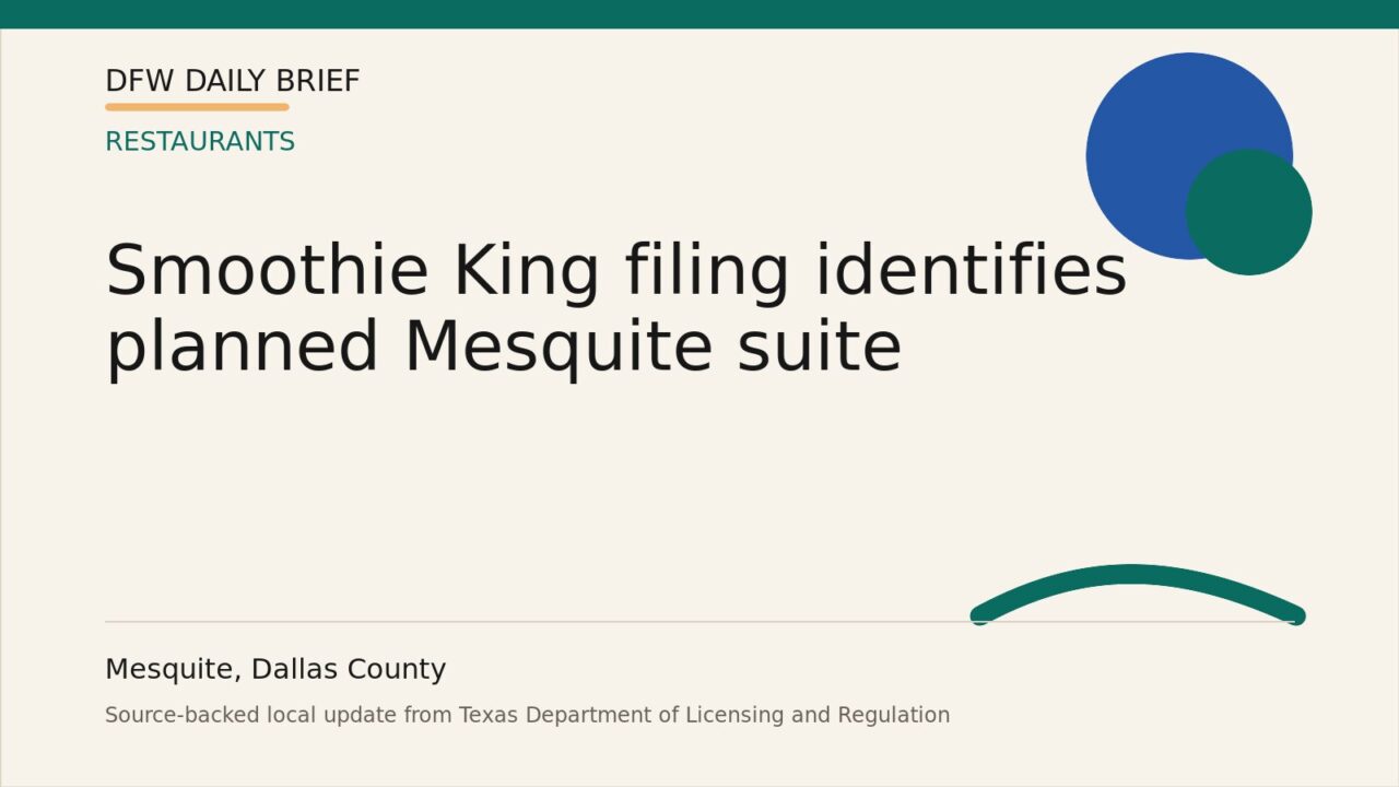 DFW Daily Brief card for Smoothie King filing identifies planned Mesquite suite