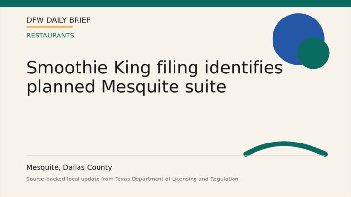 DFW Daily Brief card for Smoothie King filing identifies planned Mesquite suite