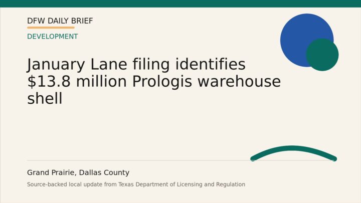 DFW Daily Brief card for January Lane filing identifies $13.8 million Prologis warehouse shell