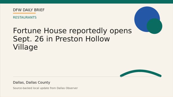 DFW Daily Brief card for Fortune House reportedly opens Sept. 26 in Preston Hollow Village