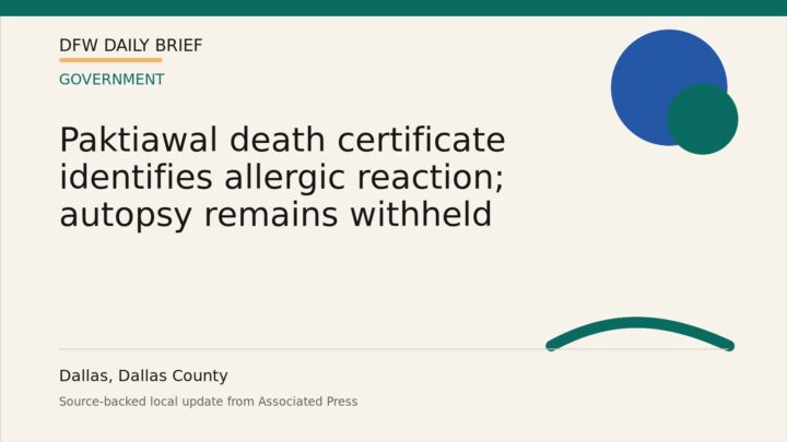 DFW Daily Brief card for Paktiawal death certificate identifies allergic reaction; autopsy remains withheld