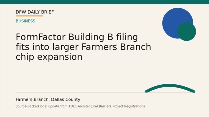 DFW Daily Brief card for FormFactor Building B filing fits into larger Farmers Branch chip expansion