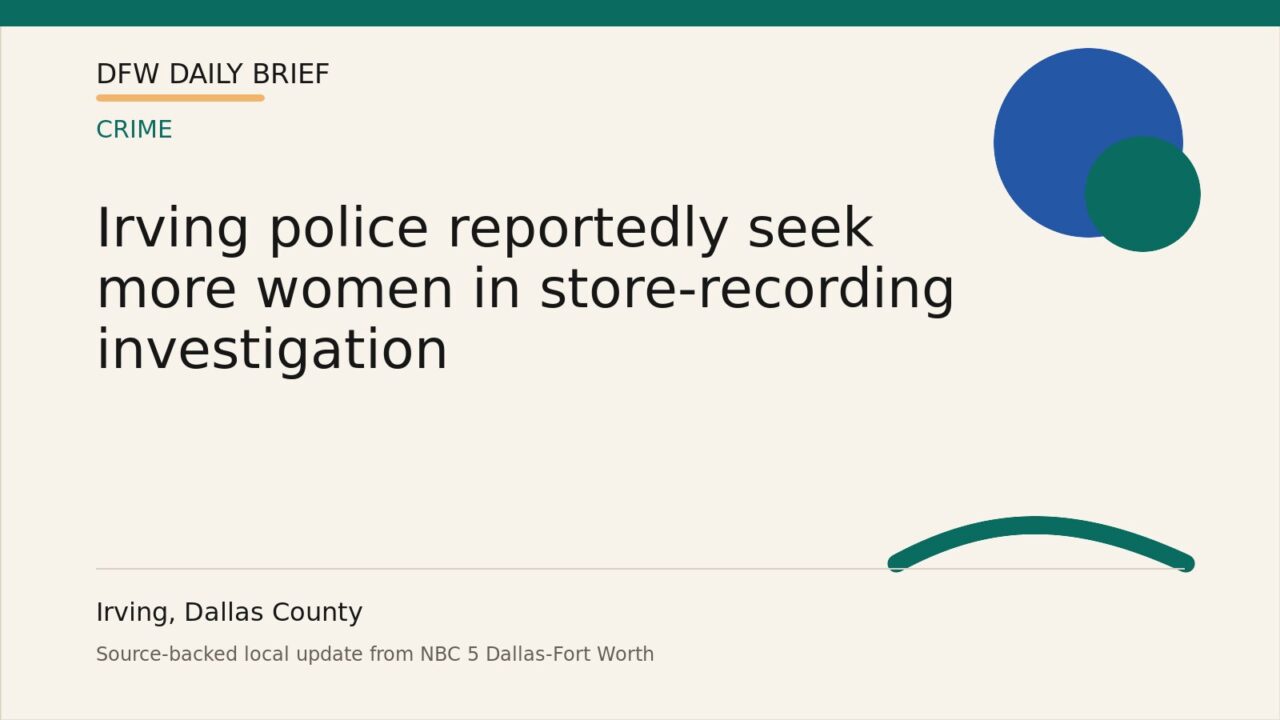 DFW Daily Brief card for Irving police reportedly seek more women in store-recording investigation