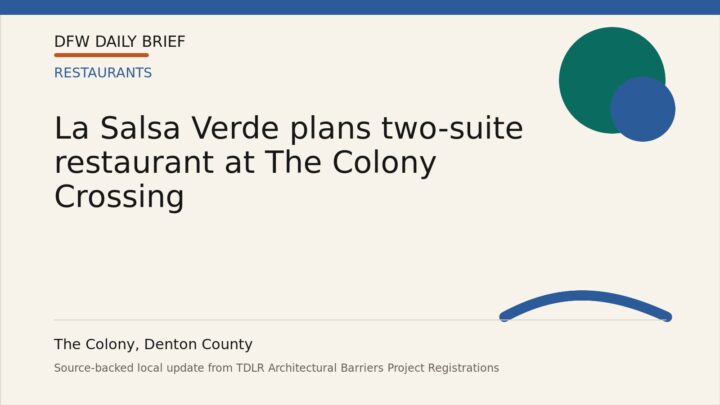 DFW Daily Brief card for La Salsa Verde plans two-suite restaurant at The Colony Crossing