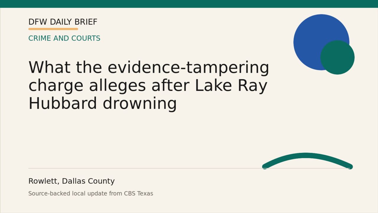 DFW Daily Brief card for What the evidence-tampering charge alleges after Lake Ray Hubbard drowning