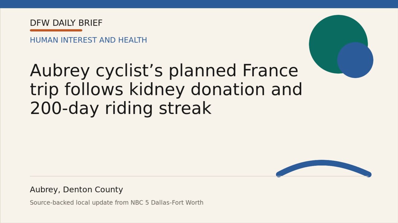 DFW Daily Brief card for Aubrey cyclist’s planned France trip follows kidney donation and 200-day riding streak