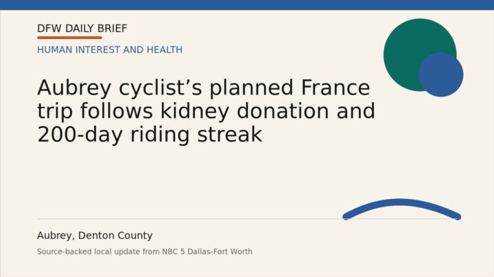 DFW Daily Brief card for Aubrey cyclist’s planned France trip follows kidney donation and 200-day riding streak