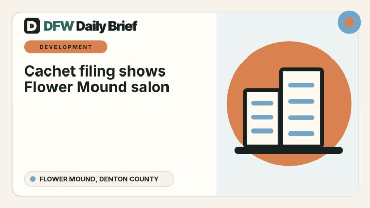 DFW Daily Brief card for Cachet filing shows Flower Mound salon project is about 47% smaller