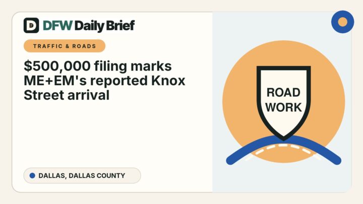 DFW Daily Brief card for $500,000 filing marks ME+EM's reported Knox Street arrival