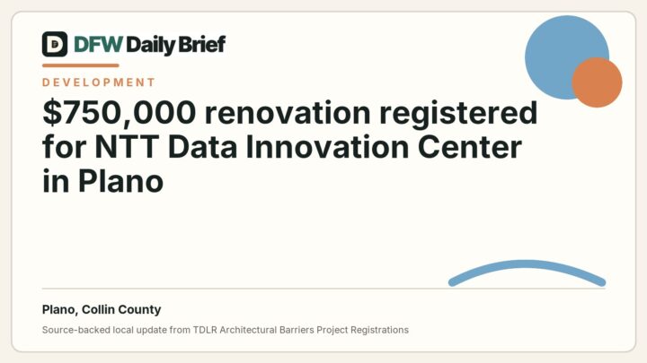 DFW Daily Brief card for $750,000 renovation registered for NTT Data Innovation Center in Plano