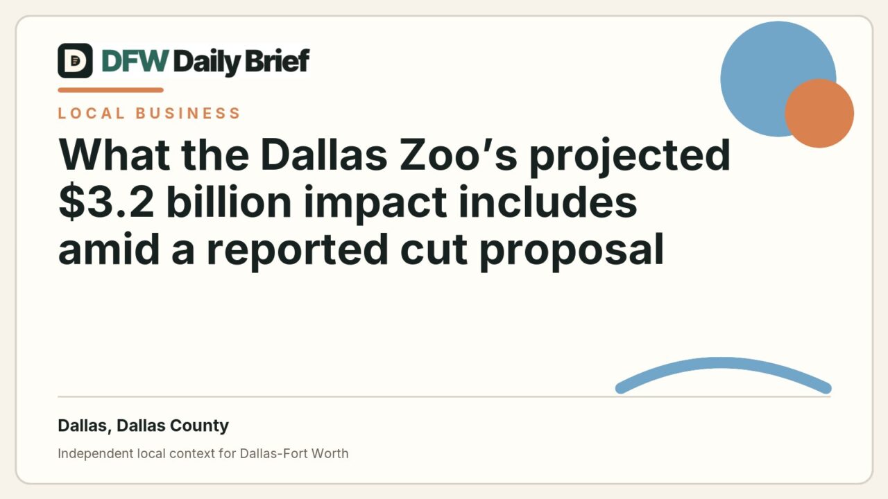 DFW Daily Brief card for What the Dallas Zoo’s projected $3.2 billion impact includes amid a reported cut proposal