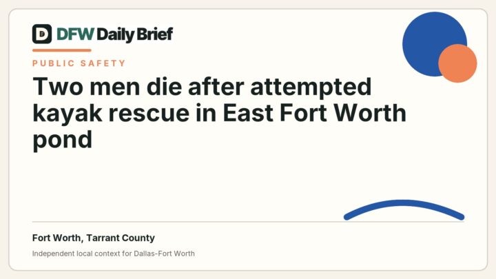 DFW Daily Brief card for Two men die after attempted kayak rescue in East Fort Worth pond
