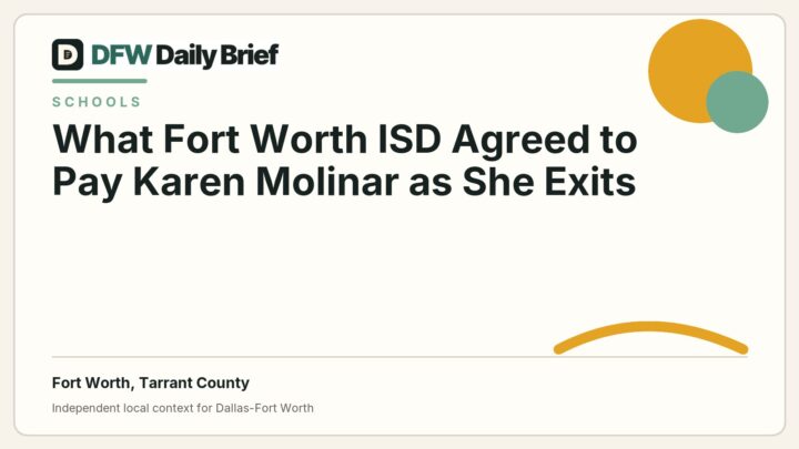 DFW Daily Brief card for What Fort Worth ISD Agreed to Pay Karen Molinar as She Exits