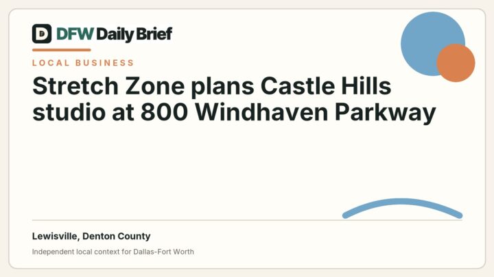 DFW Daily Brief card for Stretch Zone plans Castle Hills studio at 800 Windhaven Parkway