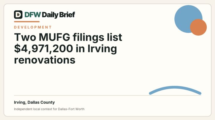 DFW Daily Brief card for Two MUFG filings list $4,971,200 in Irving renovations