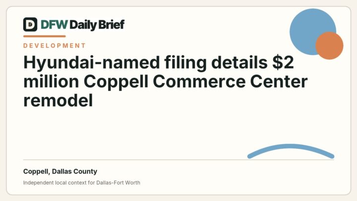DFW Daily Brief card for Hyundai-named filing details $2 million Coppell Commerce Center remodel