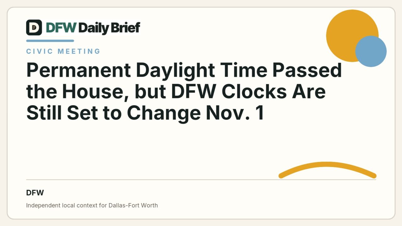 DFW Daily Brief card for Permanent Daylight Time Passed the House, but DFW Clocks Are Still Set to Change Nov. 1