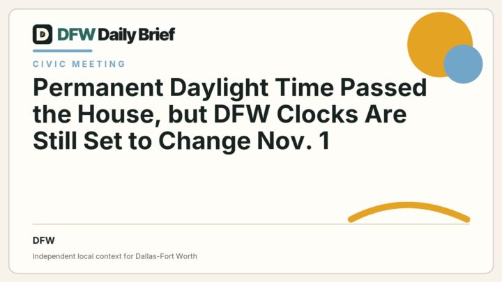 DFW Daily Brief card for Permanent Daylight Time Passed the House, but DFW Clocks Are Still Set to Change Nov. 1