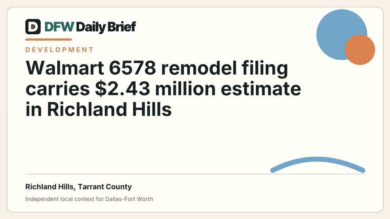DFW Daily Brief card for Walmart 6578 remodel filing carries $2.43 million estimate in Richland Hills