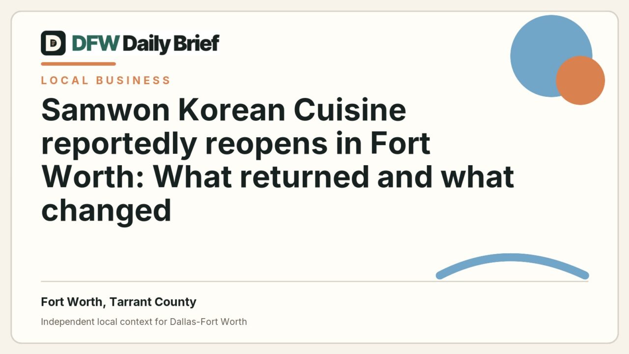 DFW Daily Brief card for Samwon Korean Cuisine reportedly reopens in Fort Worth: What returned and what changed