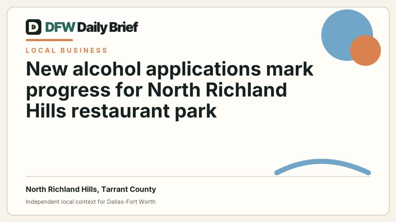 DFW Daily Brief card for New alcohol applications mark progress for North Richland Hills restaurant park