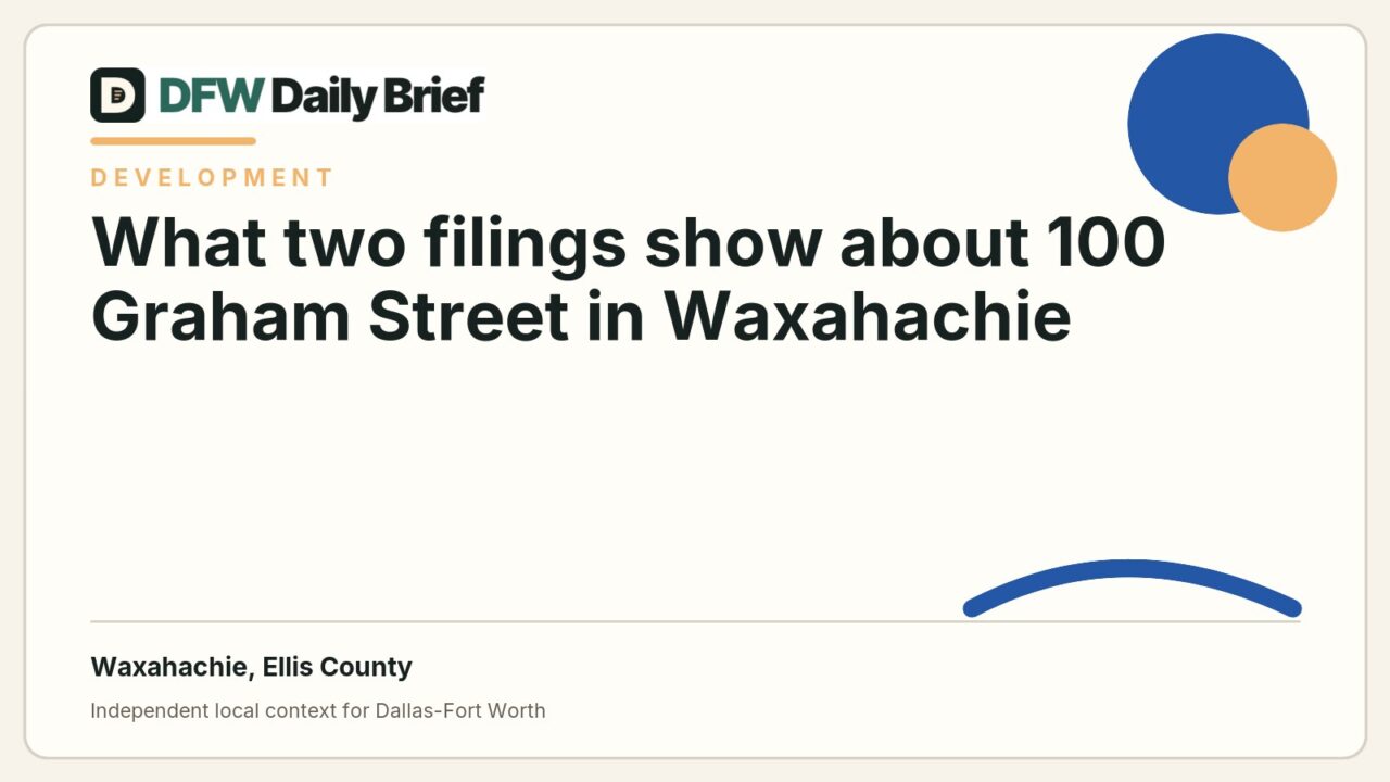 DFW Daily Brief card for What two filings show about 100 Graham Street in Waxahachie