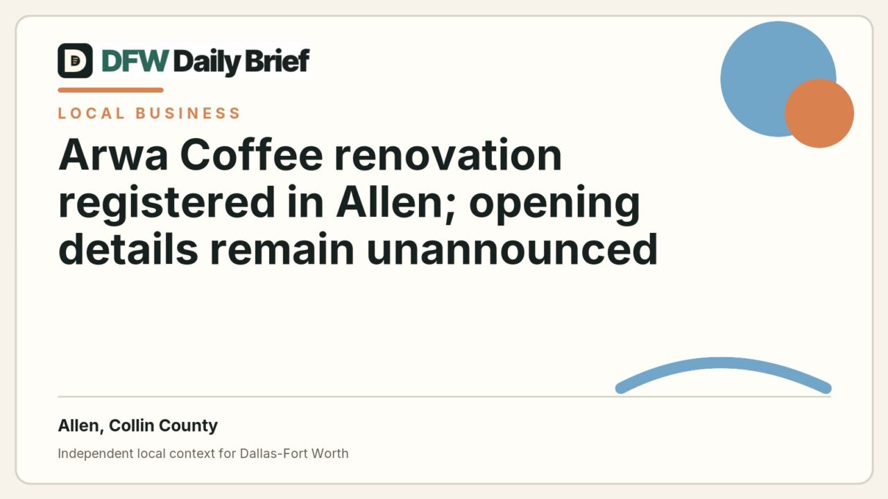 DFW Daily Brief card for Arwa Coffee renovation registered in Allen; opening details remain unannounced