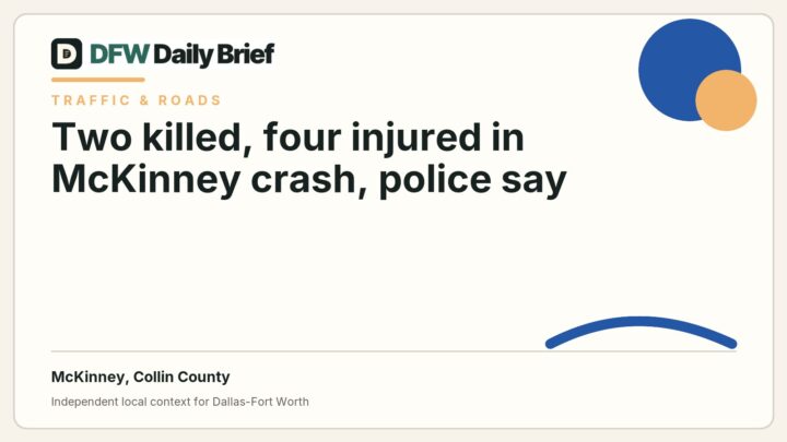 DFW Daily Brief card for Two killed, four injured in McKinney crash, police say