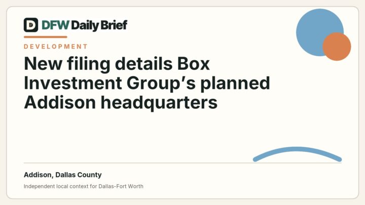 DFW Daily Brief card for New filing details Box Investment Group’s planned Addison headquarters