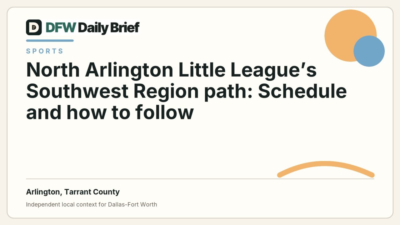 DFW Daily Brief card for North Arlington Little League’s Southwest Region path: Schedule and how to follow