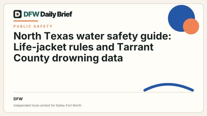 DFW Daily Brief card for North Texas water safety guide: Life-jacket rules and Tarrant County drowning data