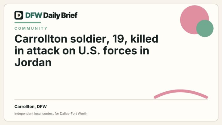 DFW Daily Brief card for Carrollton soldier, 19, killed in attack on U.S. forces in Jordan