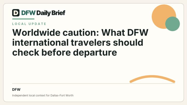 DFW Daily Brief card for Worldwide caution: What DFW international travelers should check before departure