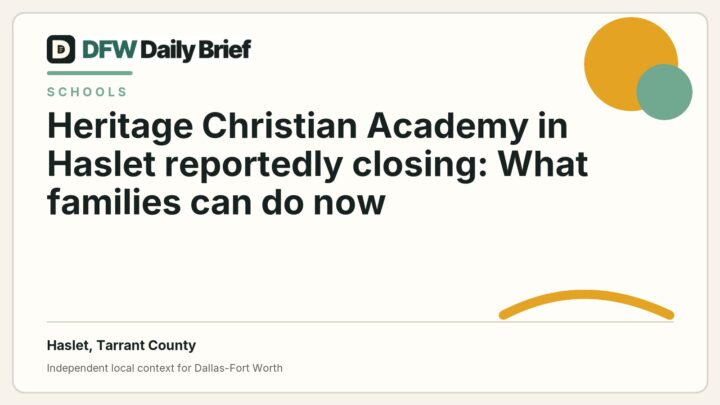 DFW Daily Brief card for Heritage Christian Academy in Haslet reportedly closing: What families can do now