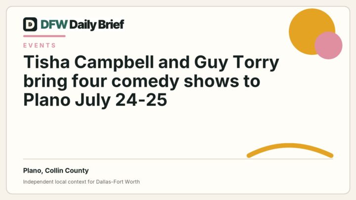 DFW Daily Brief card for Tisha Campbell and Guy Torry bring four comedy shows to Plano July 24-25