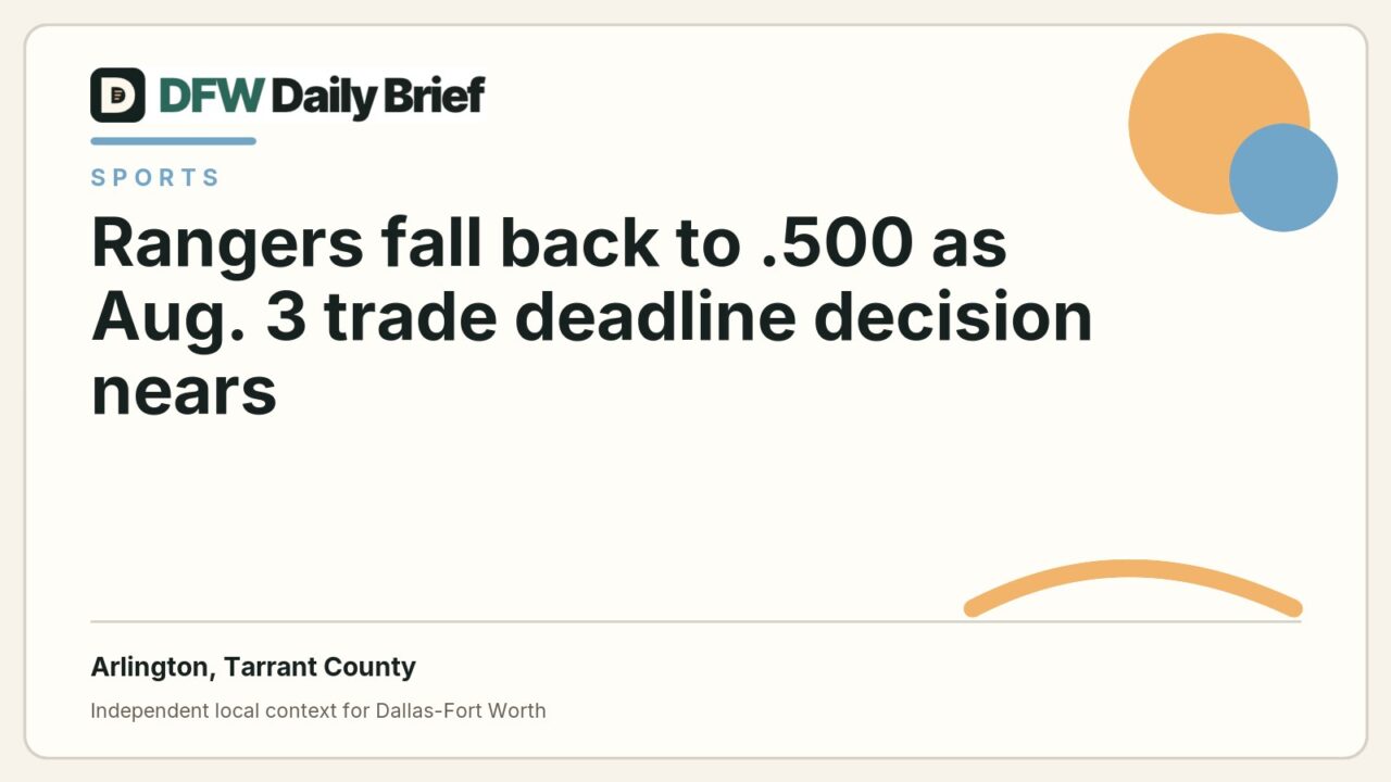 DFW Daily Brief card for Rangers fall back to .500 as Aug. 3 trade deadline decision nears