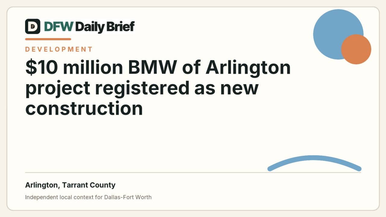 DFW Daily Brief card for $10 million BMW of Arlington project registered as new construction