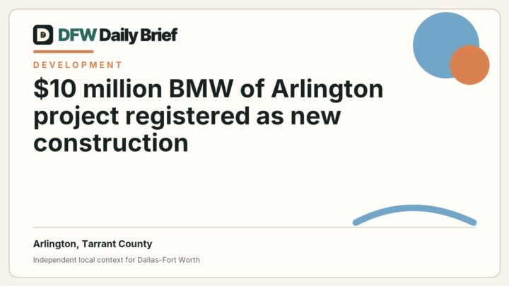 DFW Daily Brief card for $10 million BMW of Arlington project registered as new construction