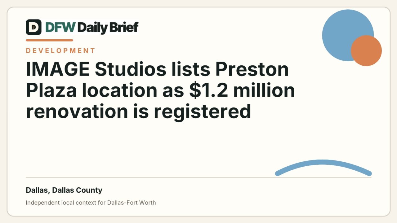 DFW Daily Brief card for IMAGE Studios lists Preston Plaza location as $1.2 million renovation is registered