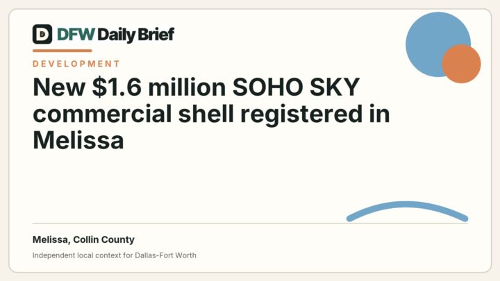 DFW Daily Brief card for New $1.6 million SOHO SKY commercial shell registered in Melissa