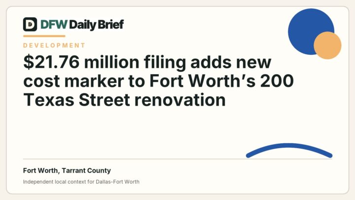 DFW Daily Brief card for $21.76 million filing adds new cost marker to Fort Worth’s 200 Texas Street renovation