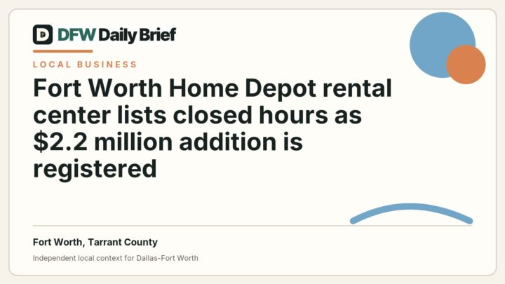 DFW Daily Brief card for Fort Worth Home Depot rental center lists closed hours as $2.2 million addition is registered