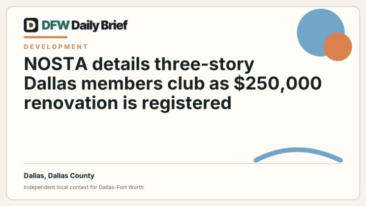 DFW Daily Brief card for NOSTA details three-story Dallas members club as $250,000 renovation is registered